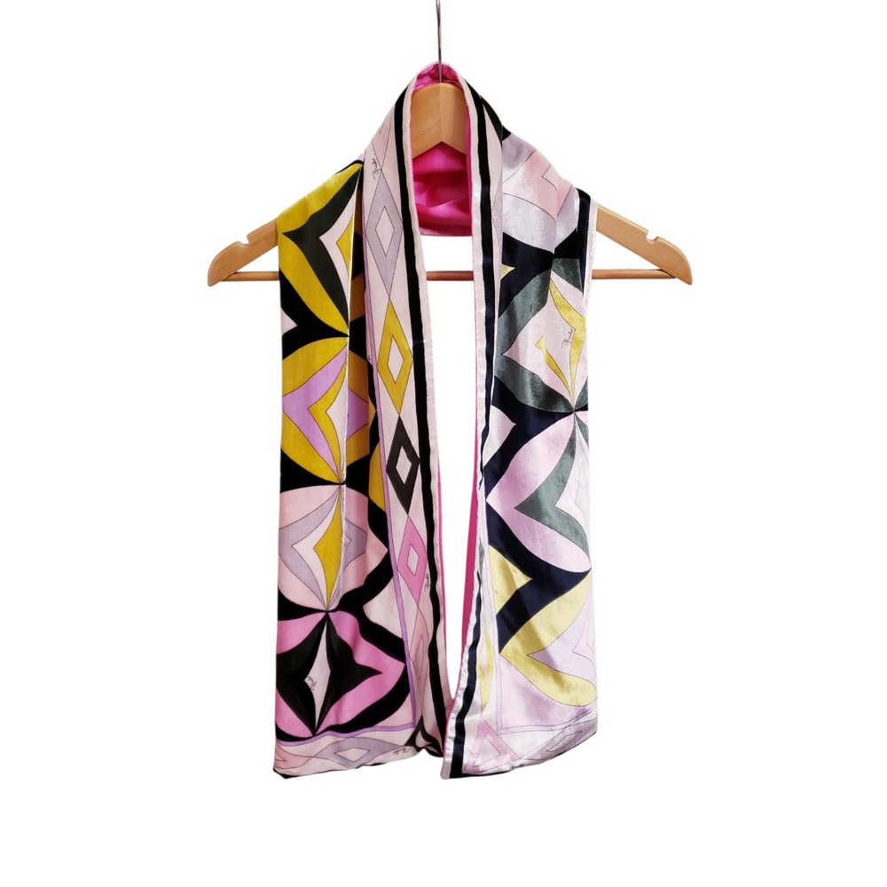 Emilio Pucci Firenze Velvet Multi-Color Retro Geometric Print Scarf